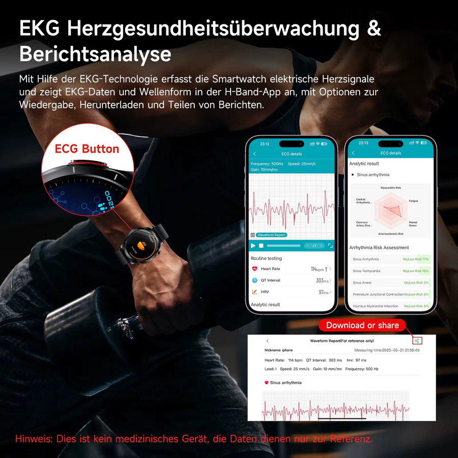 Marsyu Smartwatch, Schwarz, Silikon, Unisex - Bild 2
