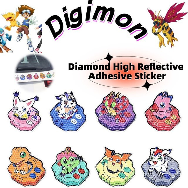 Bandai Digimon Anime Cartoon Kreative Reflektierende Aufkleber für Elektroroller, Dekorative Motorrad Kratzfeste Wasserdichte Aufkleber - Bild 1
