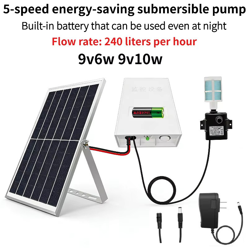 Geräuscharme Solar-Energiespeicher-Springbrunnenpumpe in Weiß für Teichbelüftung und Zirkulation im Freien mit 5 Leistungsstufen und 9V/6W-10W - Bild 1