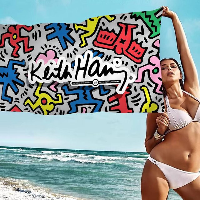 K-Keith Art Haring Strandtuch aus Mikrofaser und Baumwolle, buntes Design, schnelltrocknend und sandfrei, B/B/H: 30 x 30 x 0 cm - Bild 1