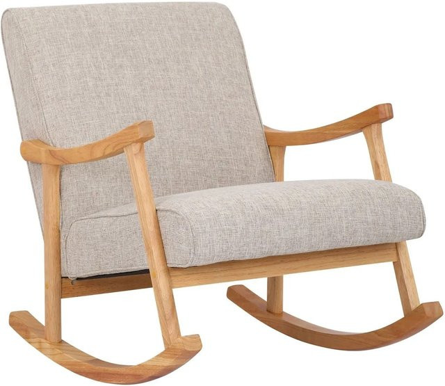 DELUKE Schaukelstuhl JONAS Indoor Relaxstuhl aus Stoff in Creme und Hellbraun B/T/H: 67 x 92 x 82 cm - Bild 1