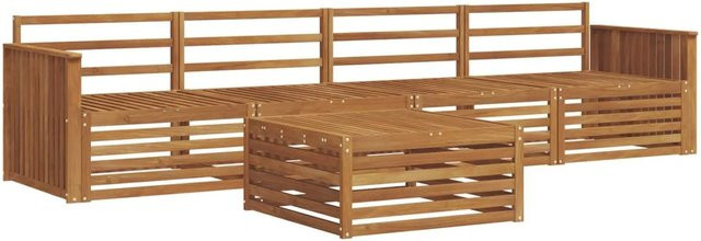 vidaXL Outdoor-Sofagarnitur 5-teilig aus Akazienholz in Braun mit beigen Polstern und Couchtisch, L-Form linksseitig - Bild 1