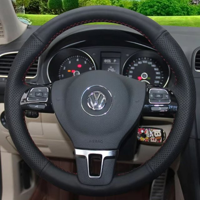 CREATROAD Lenkradbezug aus Kunstleder für Volkswagen VW Golf Tiguan Passat B7 Passat CC Touran in Schwarz - Bild 1