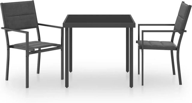 Furnicato 3-teilige Garten-Essgruppe aus Stahl mit Hartglas und Textilene in Schwarz, Anthrazit und Grau - Bild 1