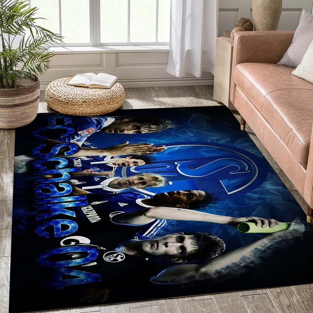 Schalke 04 Fußballfeld Umriss Teppich mit S04 Wappen, rutschfeste Fußmatte aus Polyester, Blau, B/H: 90 x 60 cm - Bild 1