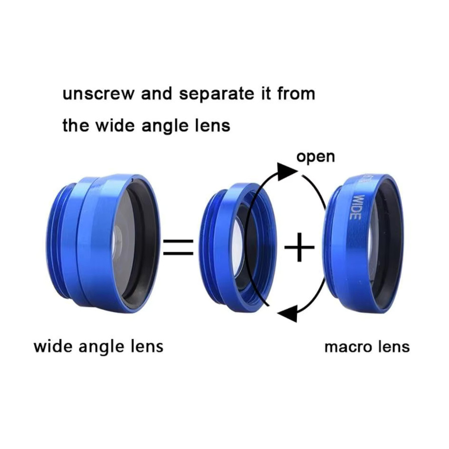 3-in-1 Fisheye Weitwinkel und Mikro Kamera-Objektiv-Set mit Telefonclips in Schwarz für iPhone, Samsung, Xiaomi und Redmi - Bild 4