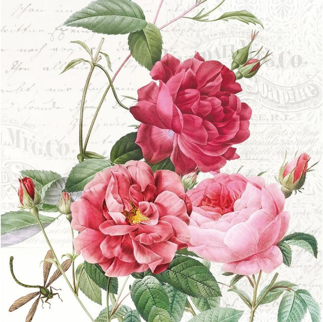 Serviette Rosengarten aus Papier in Rot und Pink, Breite: 33,0 cm, Höhe: 20,0 cm - Bild 1