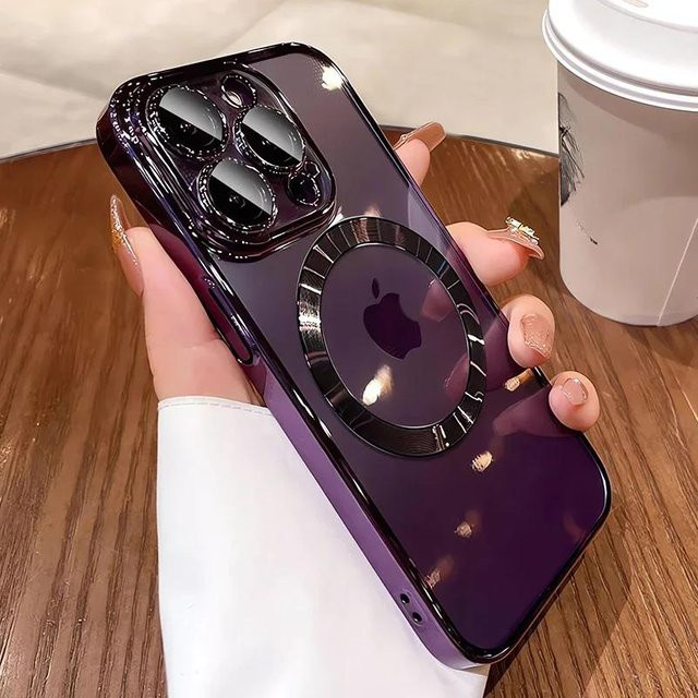 Yiran MagSafe Handyhülle mit Objektivschutz aus klarem Glas für iPhone 15 14 13 12 11 Pro Max Plus X XR XS in Transparent und Purple - Bild 1