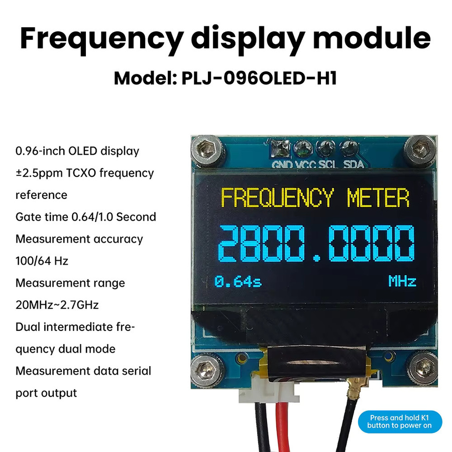PLJ-096OLED-H1 HF-Frequenzmesser Hochpräziser Digitaler Zähler mit 0,96 Zoll OLED-Display, 20 MHz-2,7 GHz, Blau - Bild 3