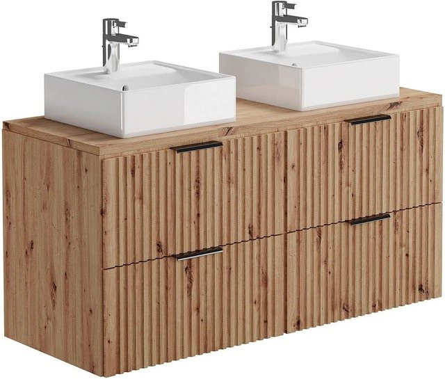 Vente-unique Doppelwaschtisch Zevara in Naturfarben Hell mit Streifenoptik, Breite: 120 cm - Bild 1