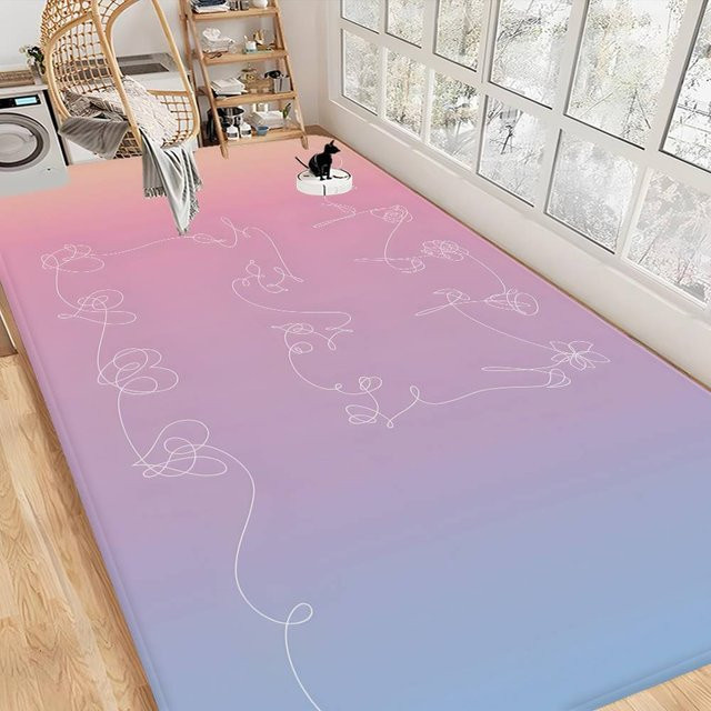 Potdemiel Love Yourself Blumen Kpop Anime Druckteppich rutschfeste Raummatte für Wohnzimmer und Balkon - Bild 1