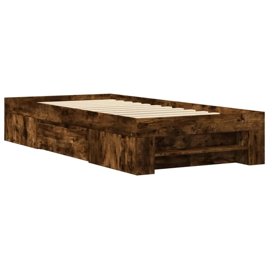 vidaXL Bettgestell aus Holzwerkstoff mit Schubladen in Räuchereiche, Farbe Braun, B: 75 cm, L: 190 cm - Bild 2