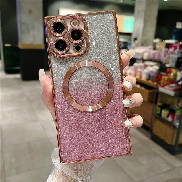 Yiran Bag Magsafe Magnetische Glitzer Handyhülle mit Luxus-Beschichtung für iPhone 11 bis iPhone 16 Pro Max, Transparent/Multicolour - Bild 1