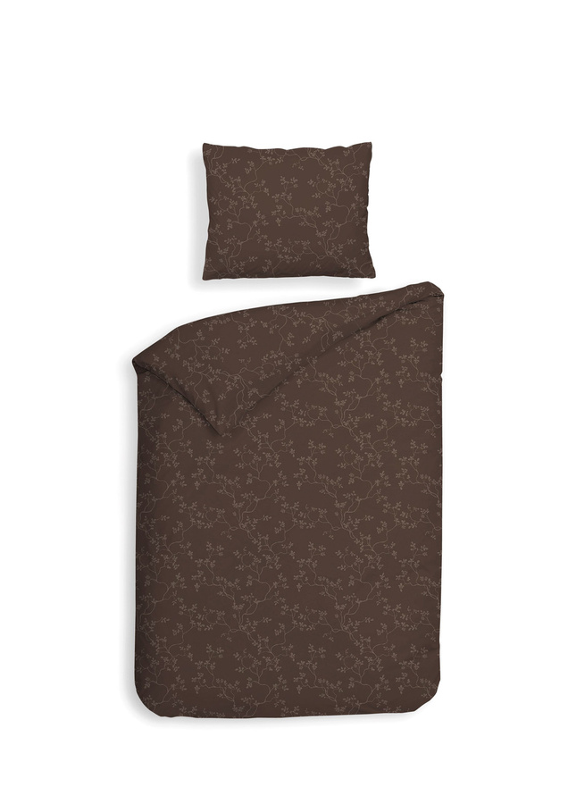 Heckett & Lane Flanell Bettwäsche aus Baumwolle Alloro Coffee Quartz Braun mit floralem Miniblätter-Muster, B/H: 155 x 220 cm und 80 x 80 cm - Bild 1