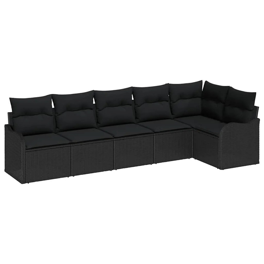 vidaXL Garten-Sofa-Set aus Poly Rattan in Schwarz mit Kissen, 6-teiliges L-Shape Lounge-Set mit Stahlgestell - Bild 2