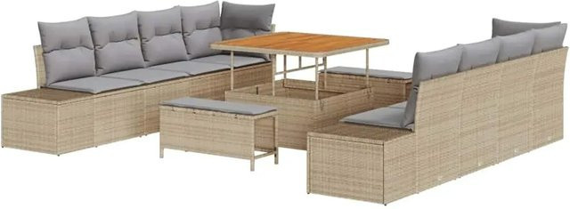 vidaXL Garten-Sofa-Set 11-tlg. in Beige aus Poly-Rattan mit Kissen und Metallgestell für Terrasse und Garten - Bild 1