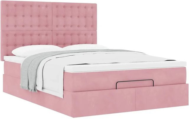 vidaXL Ottoman-Bett mit Matratze aus Samt in Rosa und Weiß, B/T/H: 140 x 200 x 280 cm - Bild 1