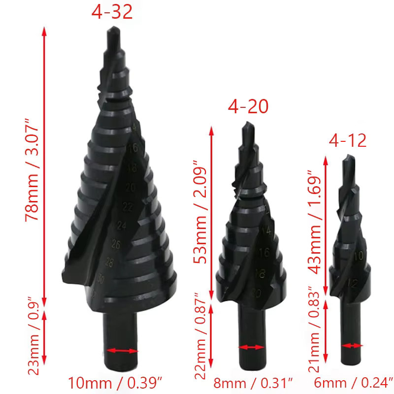 LouCnloin HSS Kobalt Stufenbohrer Set mit Stickstoffspirale für Metall, Schwarz, 4-32 mm - Bild 4