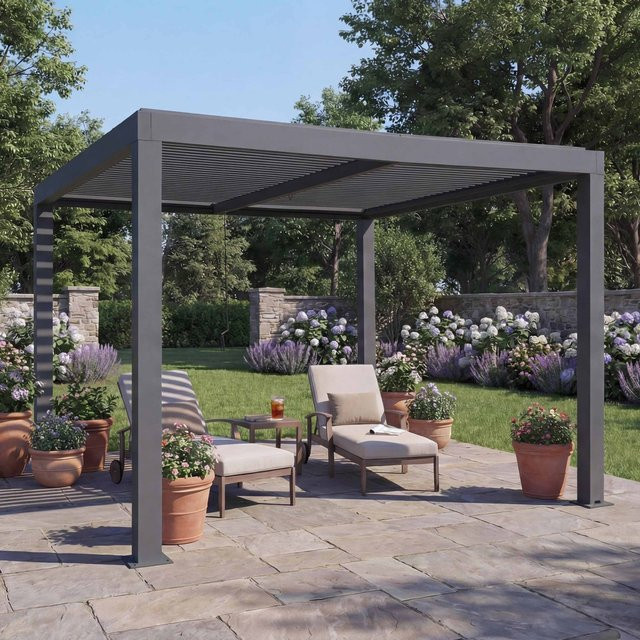 Gartenpavillon MCW Pergola L46 Lamellen-Pavillon aus Aluminium in Anthrazit B: 300 cm, T: 300 cm, H: 220 cm - Bild 1