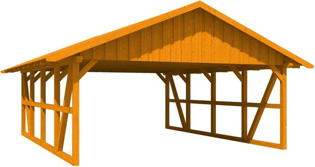 Skan Holz Carport Schwarzwald aus Fichtenholz mit Dachschalung in Eiche Hell B: 684 cm, T: 772 cm - Bild 1