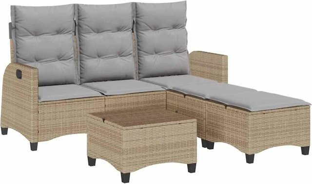 vidaXL 3-teilige Garten-Sofagarnitur in L-Form mit Kissen, Beige, Poly-Rattan und Metallgestell - Bild 1