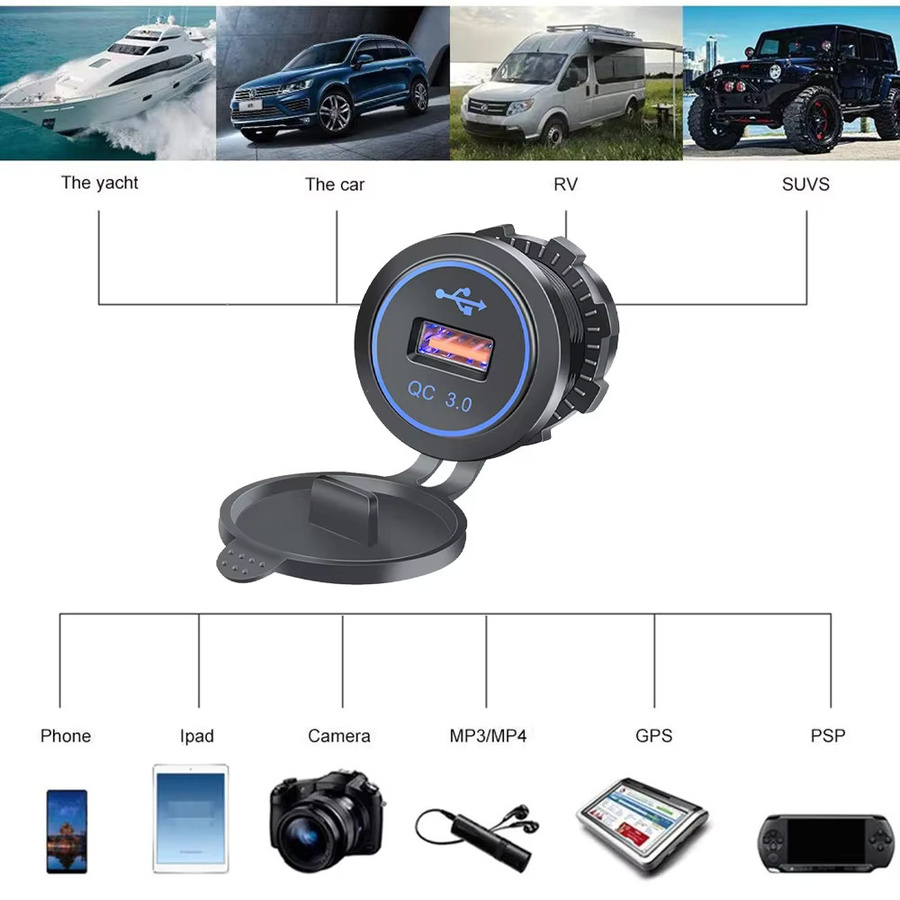 Kankeirr USB-C Autoladegerät mit QC3.0 Schnellladung, 18W USB-C Steckdose für Auto, LKW, Motorrad und Boot, Schwarz - Bild 4