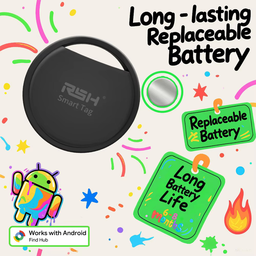 RSH Smart Android GPS Tracker in Schwarz für Google Find My Device zur Anti-Verlust-Verfolgung von Haustieren, Fahrrädern und Wertsachen - Bild 4