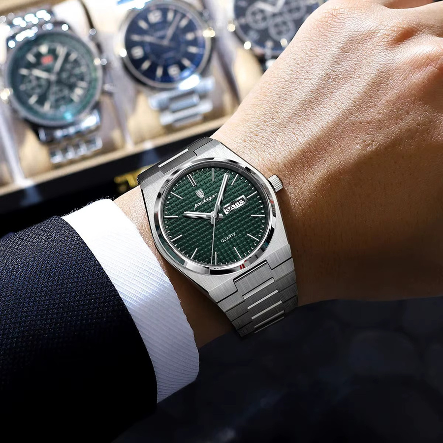 POEDAGAR Armbanduhr Quarz, Edelstahl, Silber, Herren - Bild 6