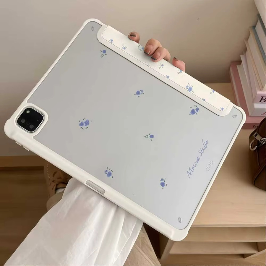 Magnetische iPad Schutzhülle mit Blumenmuster in Weiß für iPad Mini 7 6, iPad Pro 11 12,9 13, iPad Air 11 13 und iPad 10th Generation - Bild 3