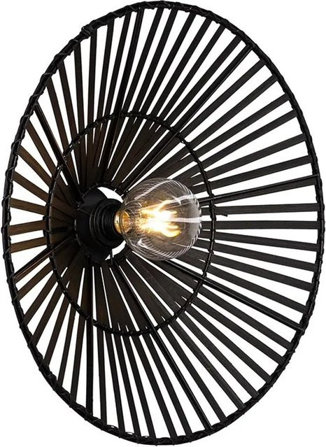 QAZQA Orientalische Wandleuchte aus Bambus und Stahl, Rund, Schwarz, E27, dimmbar, Durchmesser: 40 cm - Bild 1
