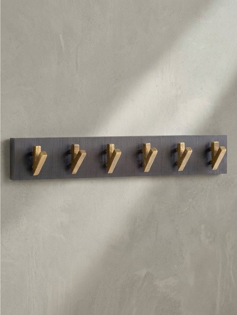 Wandgarderobe Kadima Design aus Mango Massivholz und Metall in Schwarz und Gold, B/H/T: 60 x 10 x 8 cm - Bild 1