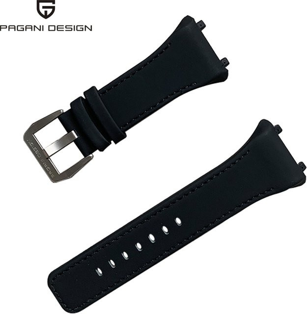 Pagani Design Uhrenarmband Leder, Edelstahl, Schwarz, Unisex - Bild 1