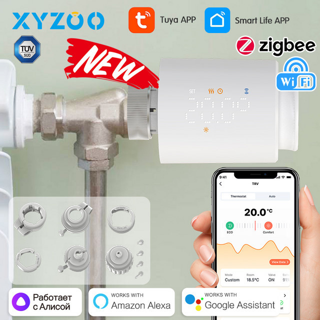 Tuya Smart Heizkörper-Thermostatventil mit ZigBee oder WLAN, Thermostatischer Heizkörperregler in Weiß, kompatibel mit Alexa und Google Home - Bild 1