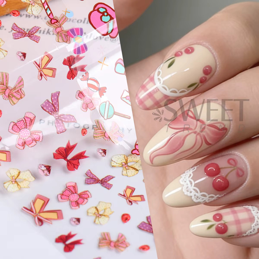 SWEET TREND Nageltransferfolien, 10 Stück, Schleifen- und Herz-Designs - Bild 2