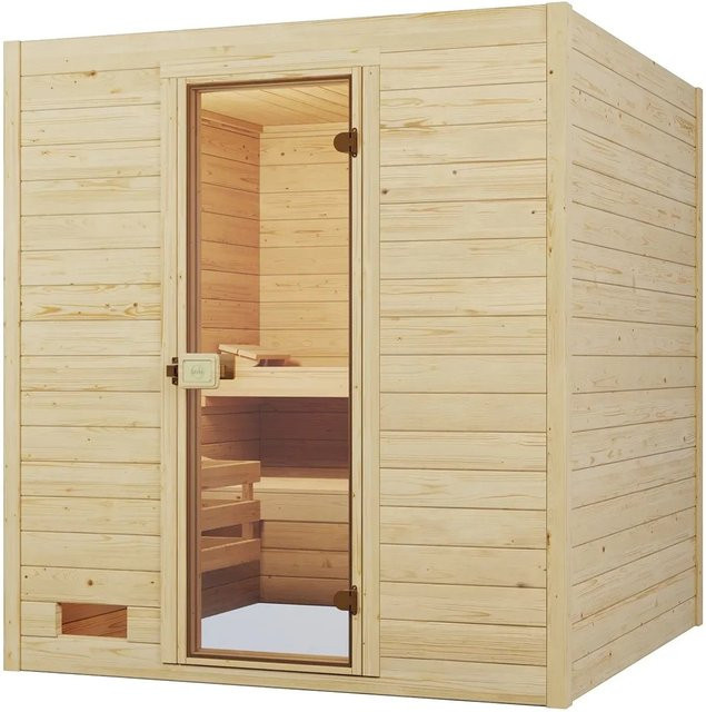 WEKA Massivholzsauna Valida 3 aus Fichtenholz mit Glastür, beige, B/T/H: 189 x 189 x 203,5 cm - Bild 1