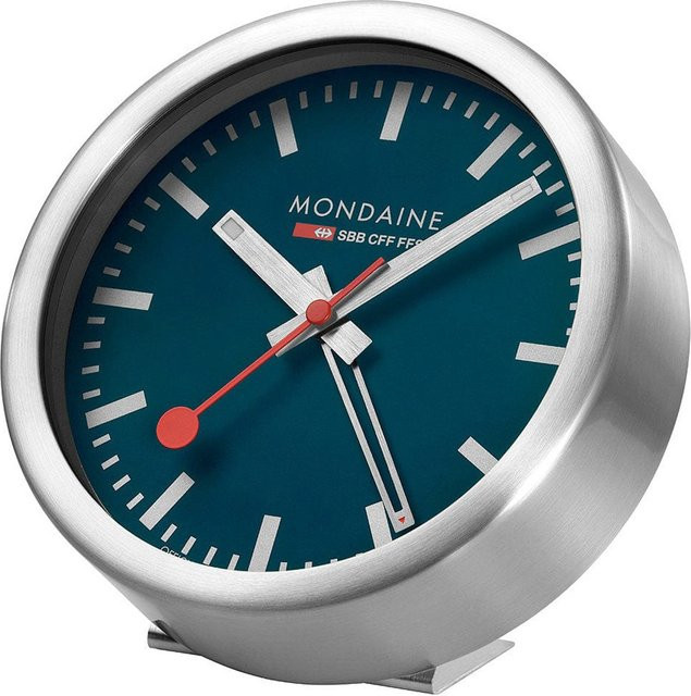 Mondaine Retro Tischuhr und Wecker A997.MCAL.46SBV.2 in Silber-Blau mit Analog-Quarzwerk, Durchmesser: 12,5 cm - Bild 1