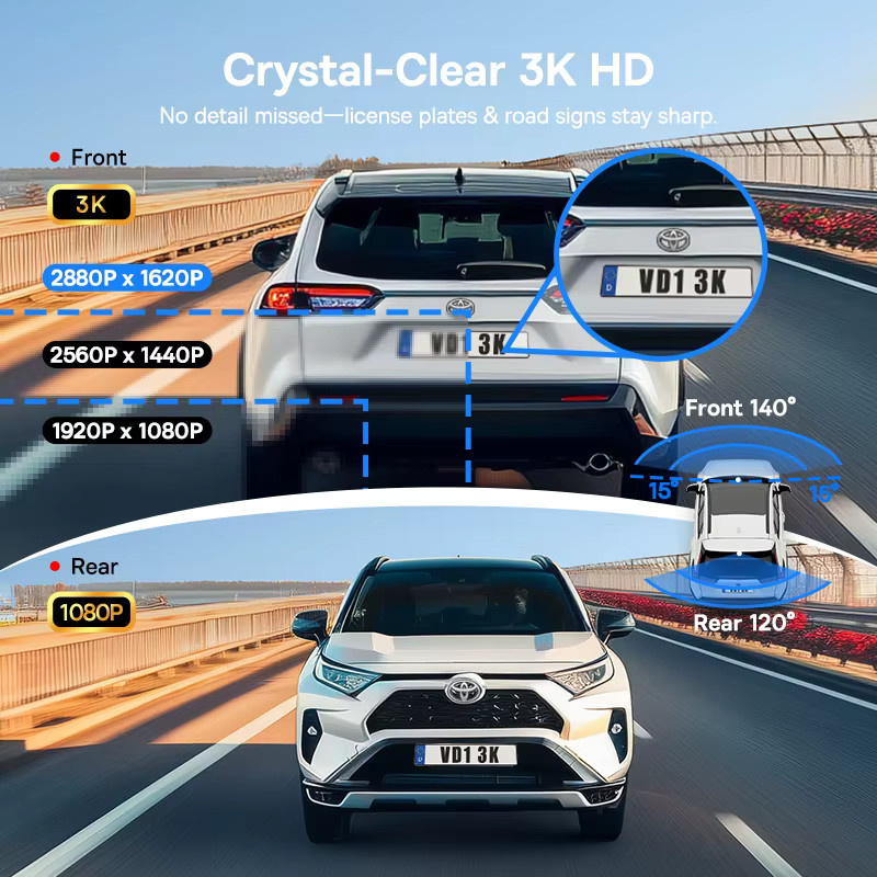 Baseus 3K Dash Cam VD1 Auto DVR Kamera mit Vorder- und Rückkamera, integriertem GPS und 24H Parkplatzüberwachung, Schwarz - Bild 3