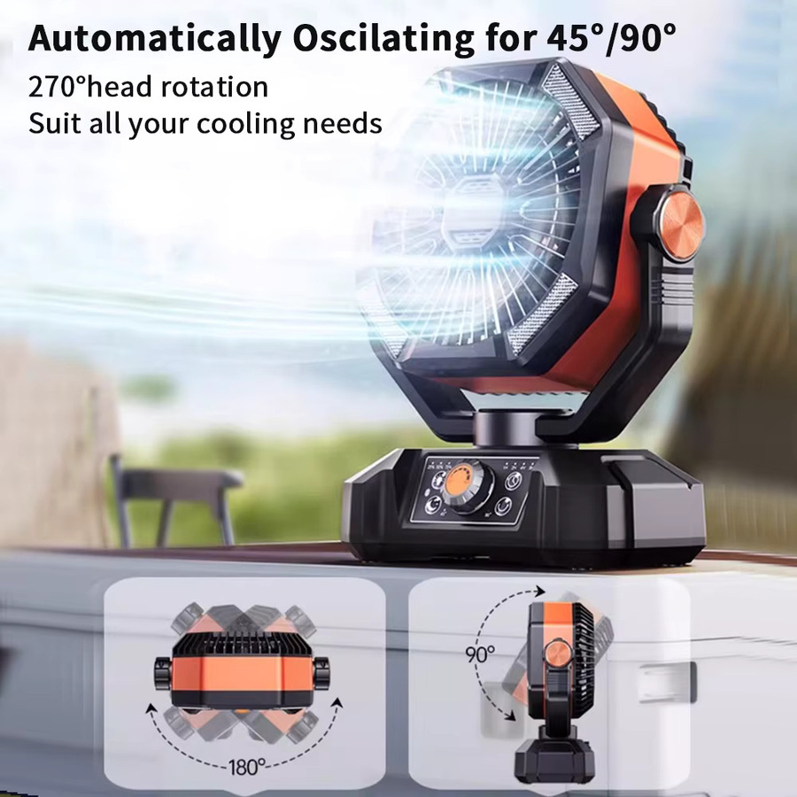 SKYTOO Campingventilator mit 20000 mAh Akku und 4 LED-Laterne, tragbarer Outdoor-Ventilator mit 8 Geschwindigkeiten für Camping und Angeln, Schwarz oder Grün - Bild 3
