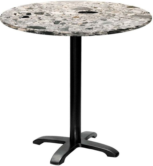 RestooTab Tisch Bazila rund in Dekor Stein, Farbe Grau/Terrazzo mit schwarzem Gestell, Höhe: 74 cm, Durchmesser: 80 cm - Bild 1