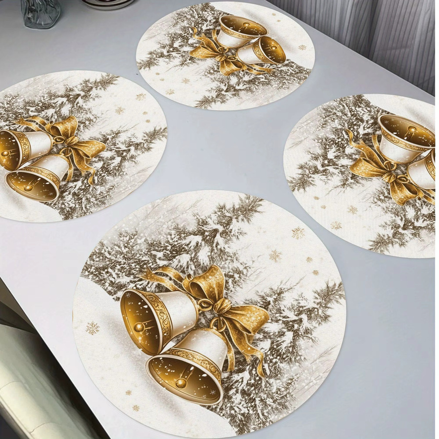 VIKAMA 4-teiliges Weihnachts-Tischset mit goldenen Glocken zur Tischdekoration für Feiertage und Familienfeiern - Bild 2