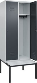 C+P Spind Classic PLUS Garderobenschrank mit Sitzbank, 2 Abteile, Lichtgrau, B/T/H: 212 x 80 x 81,5 cm - Bild 1