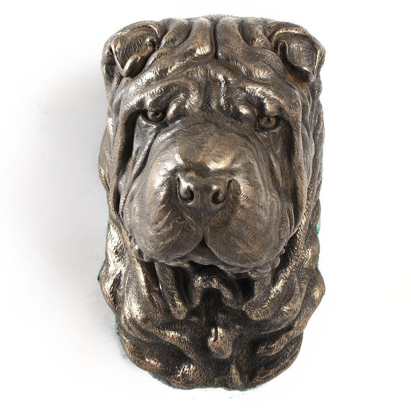 Art-Dog Shar Pei Hundestatue als hängende Büste in Braun aus Kunstharz und Metall - Bild 5