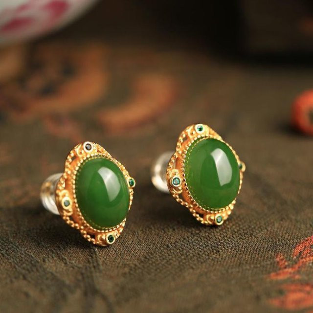 Yiran Jewelry Ohrstecker, Gold, Hotan-Jade, Damen - Bild 1