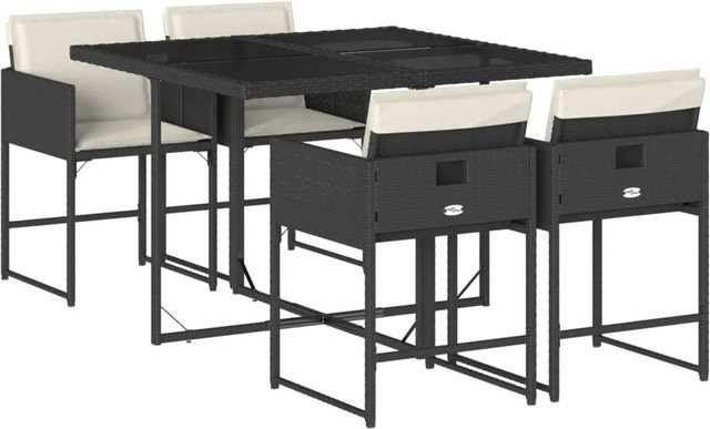 vidaXL 5-tlg Garten-Essgruppe aus Poly-Rattan mit Kissen in Schwarz und Cremeweiß - Bild 1