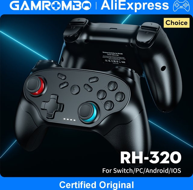 GAMROMBO Wireless Controller für Nintendo Switch OLED, Lite und PC in Schwarz mit 6-Achsen-Gyro, Turbo-Funktion und Vibration - Bild 1