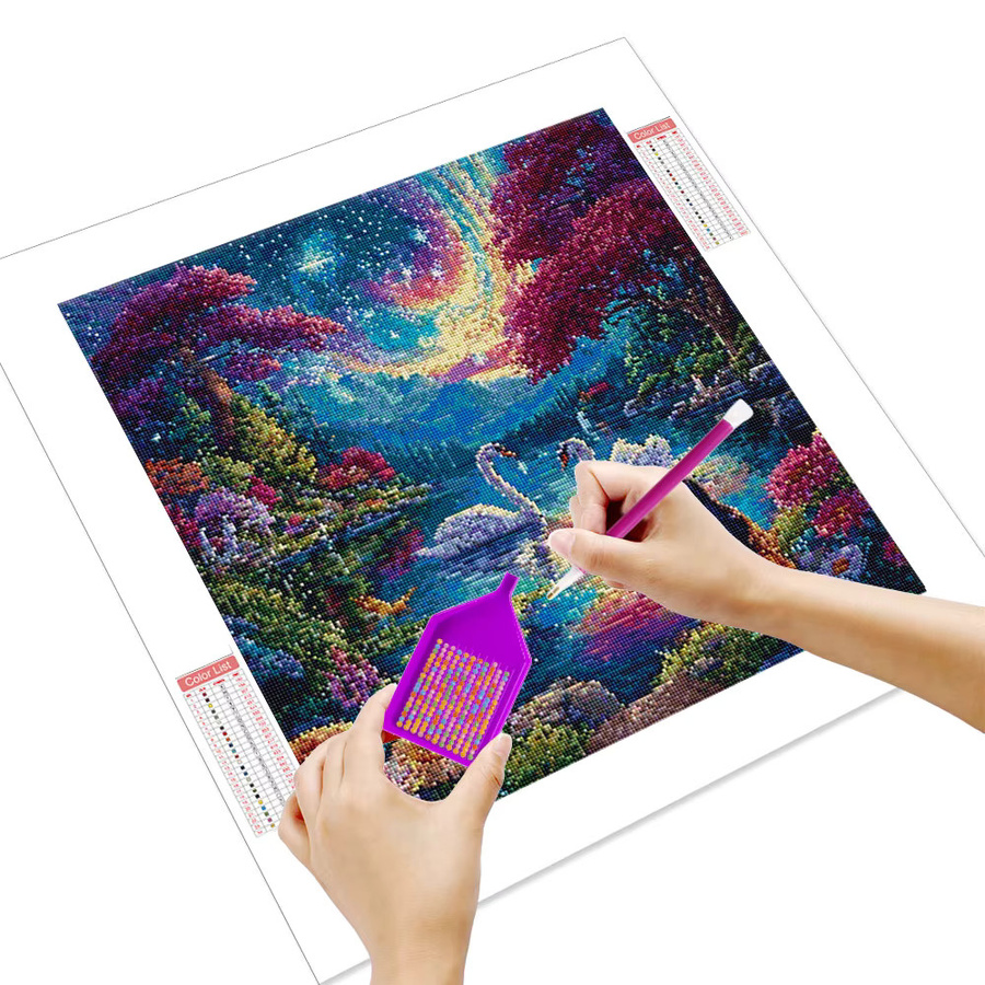 Huacan 5D-Diamantgemälde Schwanensee Landschaft und Tiere als Diamantmosaik Set mit runden Steinen in Multicolour, Breite: 20 cm, Höhe: 20 cm - Bild 2