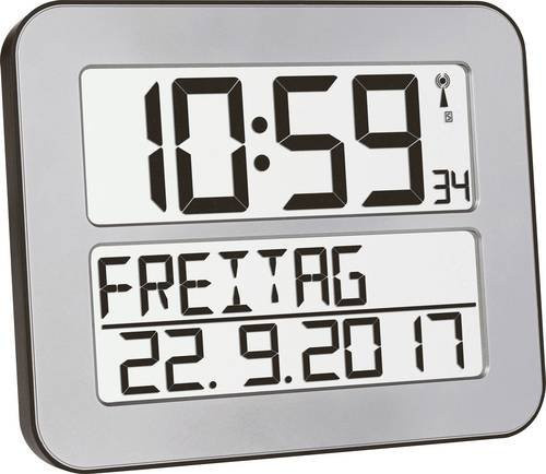 TFA Dostmann Funk Wanduhr Time Line MAX in Silber und Schwarz mit großem Display B: 25,8 cm, H: 21,2 cm, T: 3,0 cm - Bild 1