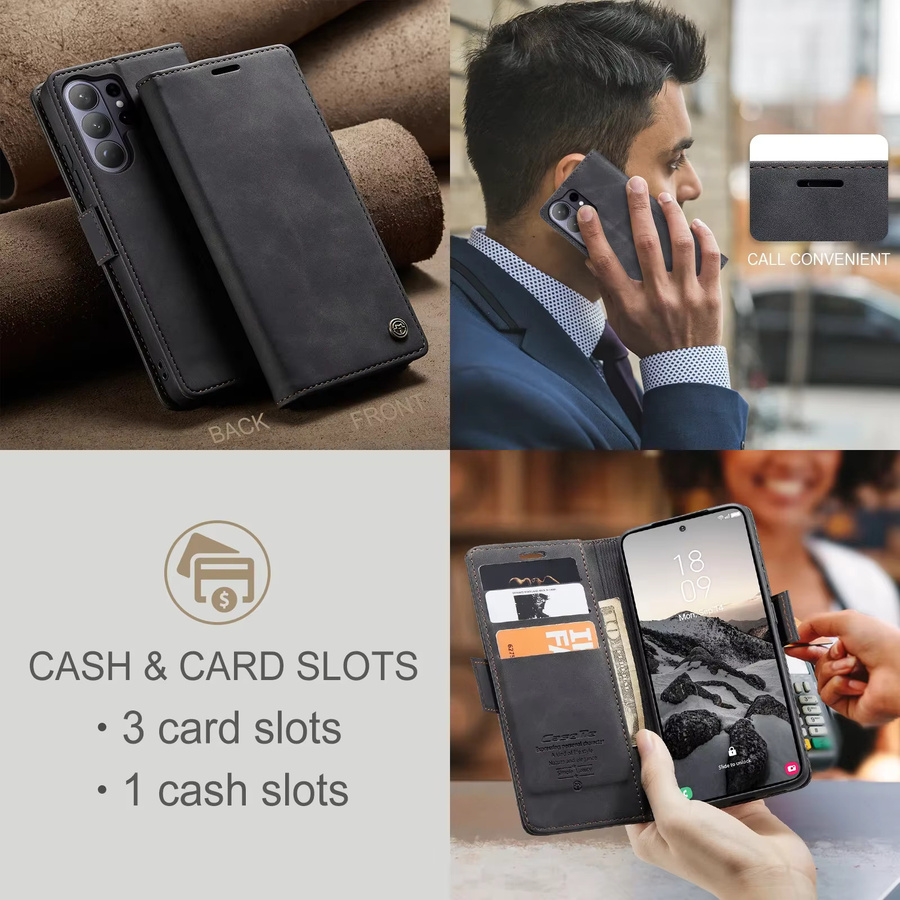 CaseMe Retro Magnetische Flip Wallet Tasche aus PU Leder für Samsung Galaxy S26 Ultra S25 S24 S23 S22 S21 S20 S10 S9 in Schwarz - Bild 3