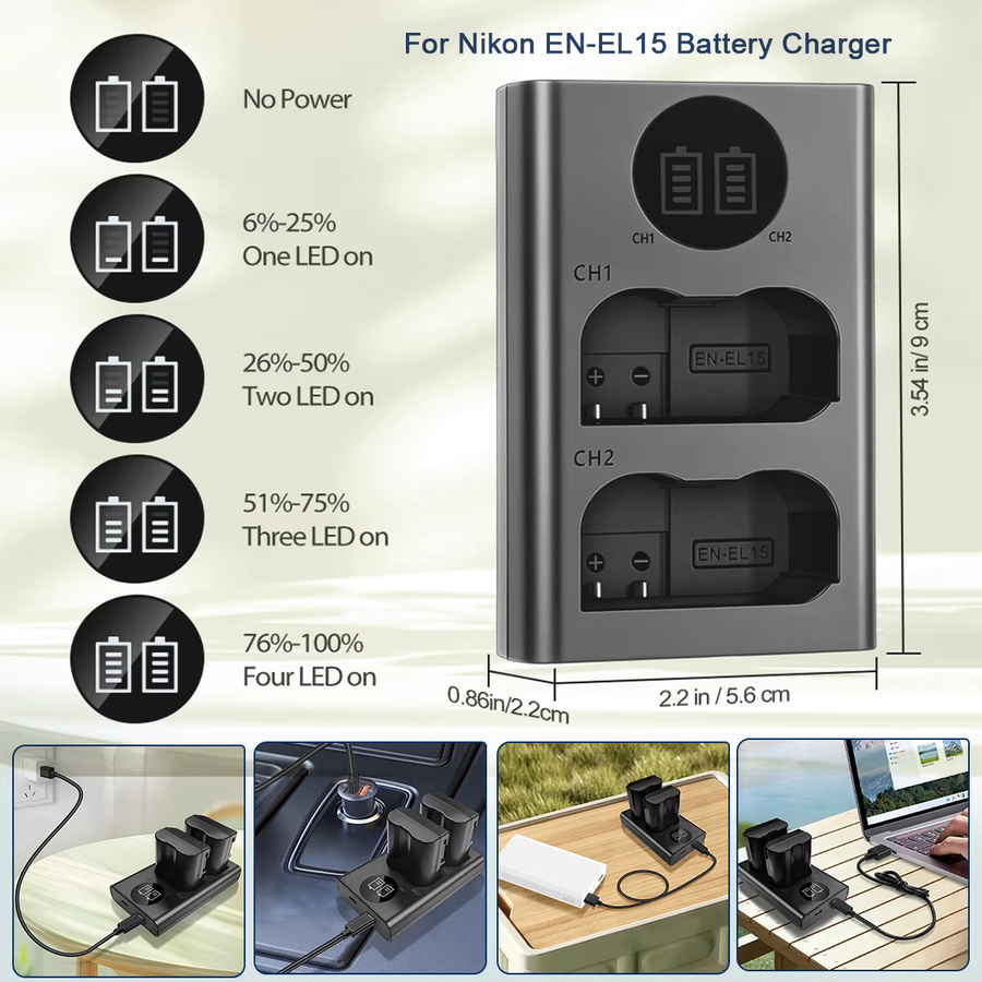 Nikon LCD Dual Ladegerät für EN-EL15 EL15a EL15b EL15c Akkus in Schwarz - Bild 2