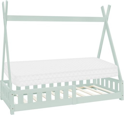 ML-Design Kinderbett Tipi aus massivem Kiefernholz in Mint und Weiß inklusive Matratze und Rausfallschutz, B/T/H: 80 x 160 x 150 cm - Bild 1